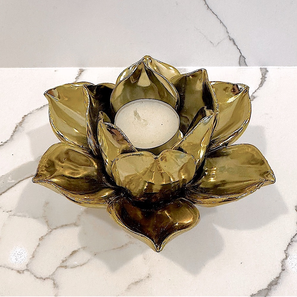 Gold Flower Petal Single Candle Holder - Picture 1 of 5